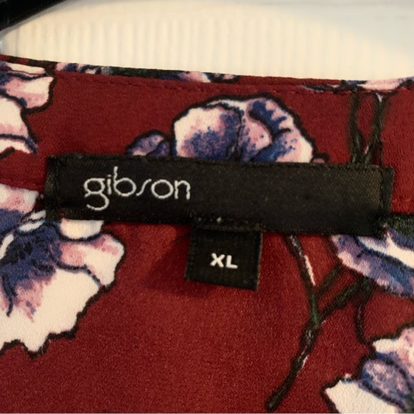 Gibson Burgundy Floral Print Vneck Blouse - Picture 5 of 8